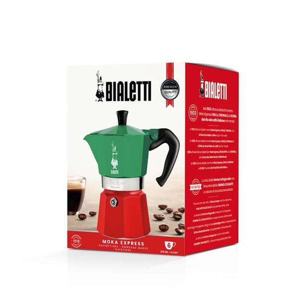 Italialainen kahvapannu - BIALETTI - Moka Express Italia - Kaikille liesille, paitsi induktiolle - 3 kupillista - 100 ml - Vihreä / Punainen