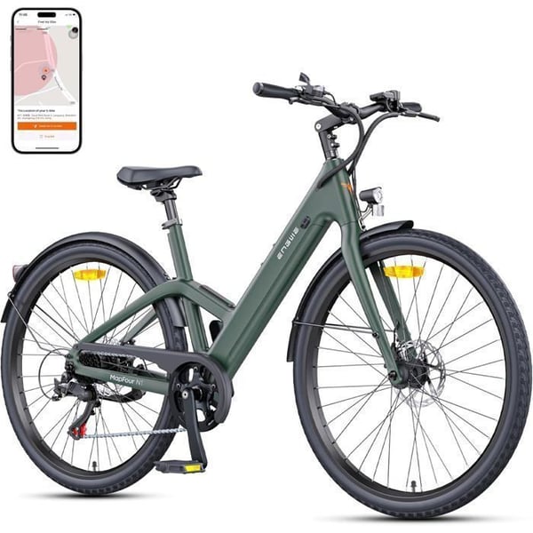 ENGWE N1 Air ST - Elcykel 28 - Ramme i kulfiber - Rækkevidde 100 km - Batteri 36V 10Ah - Hydrauliske bremser - Grøn