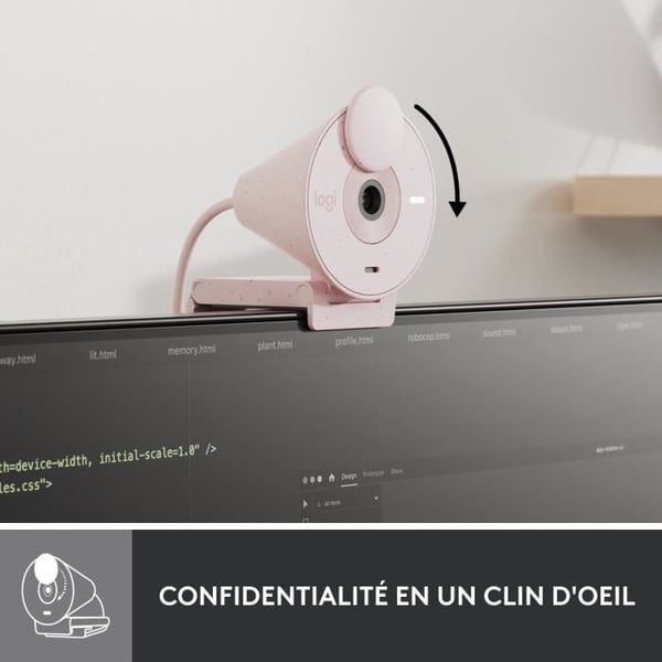 Webbkamera - Full HD 1080p - Logitech - Brio 300 - Inbyggd mikrofon - Rosa