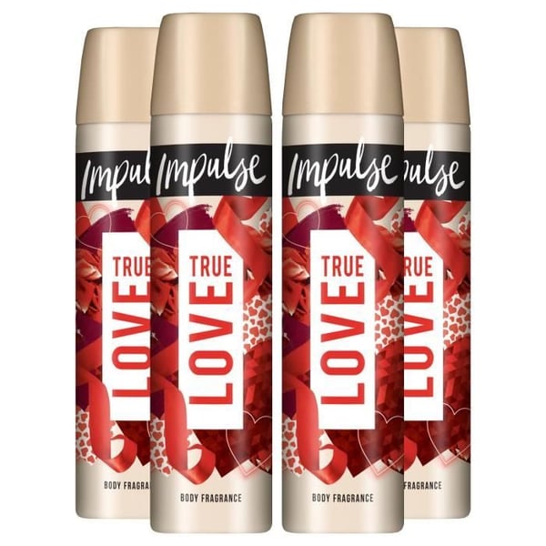 Spraydeodorant - IMPULSE - True Love - 75 ml - Doft av ros och kokosnöt - Paket med 4