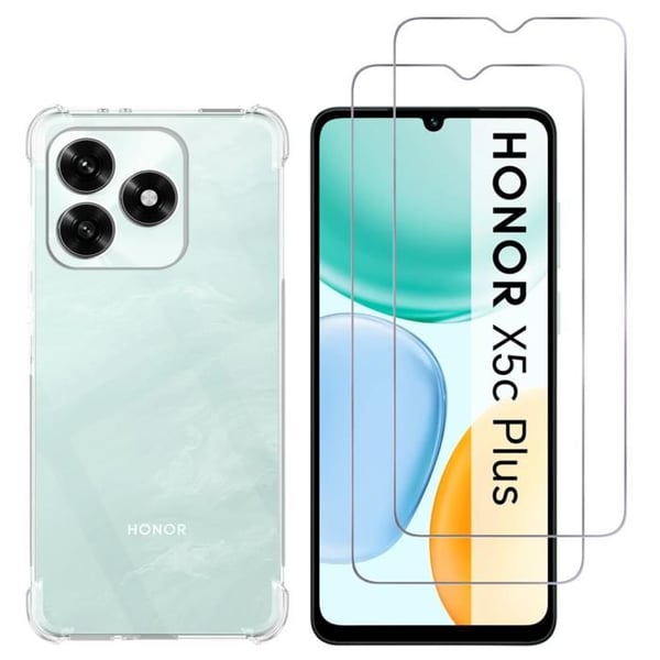 Stötabsorberande skal för Honor X5c Plus och 2 Härdat Glas Film Skärmskydd Phonillico®