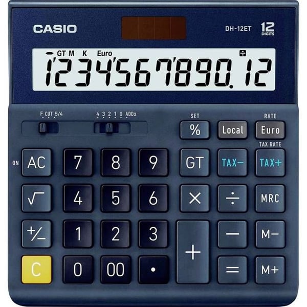 Casio DH-12ET Skrivbordsräknare mörkblå Display: 12 solar (L x B) 101 mm x 159 mm