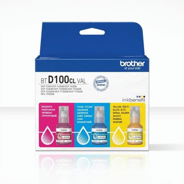Brother BTD100CLVAL bläckpatron | Multipack bläckflaskor | Magenta, cyan, gul