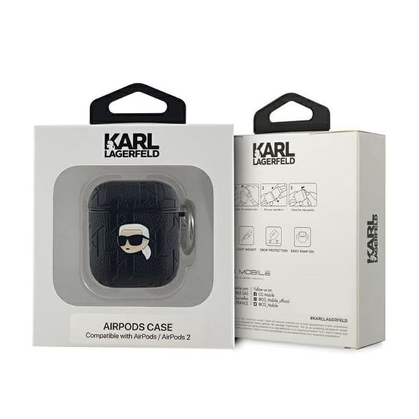 AirPods etui - Karl Lagerfeld - Monogram Karl Head - Silikone - Sort - 1/2 generation