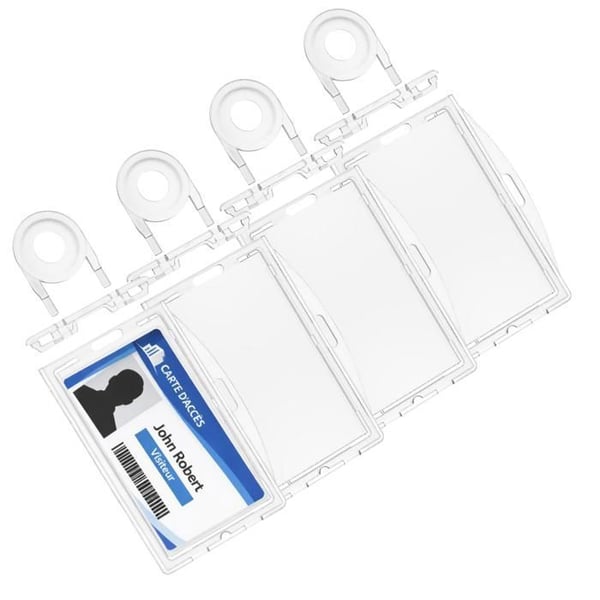 Låsbar vertikal och horisontell genomskinlig badgehållare i hård plast [Set om 4] ID-kort och lojalitet kort Phonillico®