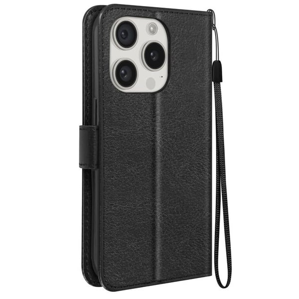 Fodral för iPhone 15 Pro Plånboksställ Funktion med handledsrem Mayaxess Svart