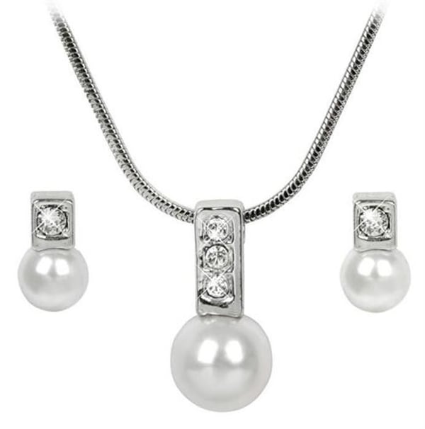 Elegant halsband och örhängen set Caorle pärla vit