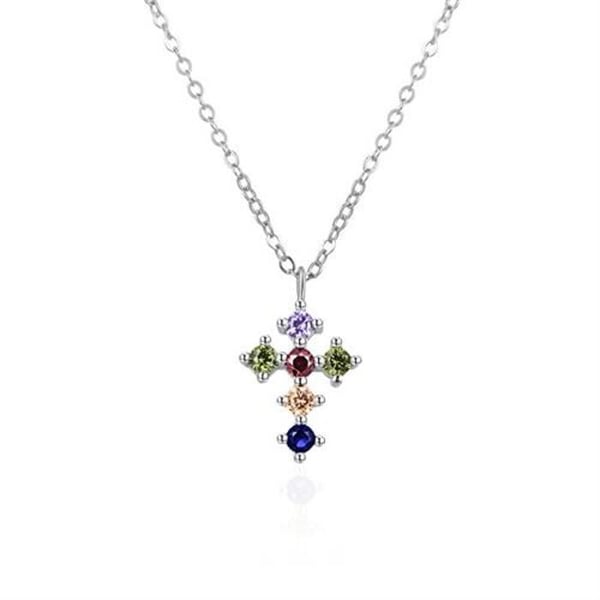 Halsband - AGATO - AGT-N002C - Silver 925 - Korshängsmycke - Färgade Zirkoner