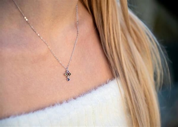 Halsband - AGATO - AGT-N002C - Silver 925 - Korshängsmycke - Färgade Zirkoner