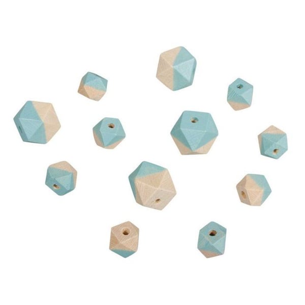 Diamantformade träpärlor, 4st 1,5 cm, 8st 1 cm, 12st, indiskt turkos