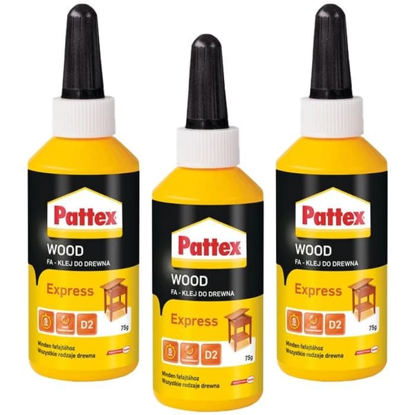 Trälim - Pattex - Express 3x75ml - Snabbtorkande - Färglös efter torkning - Stark motståndskraft