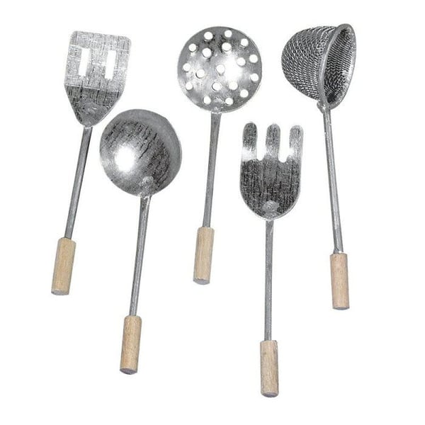 Köksredskap i metall / trä, 8 cm, 5 st, 5 sorter