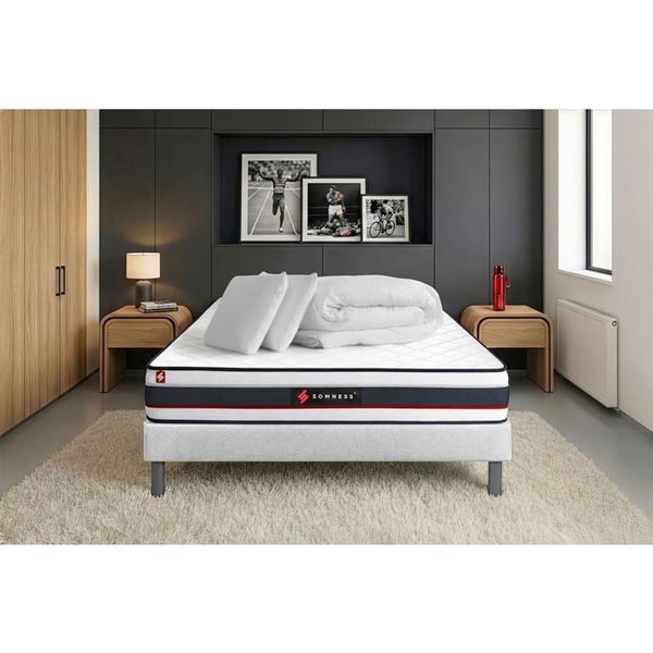 Pack 140x200 madrass FORM + sängram kit vit + 2 kuddar minnesskum 60x40cm + Täcke Percale 240x220 cm 140 x 200 cm Vit