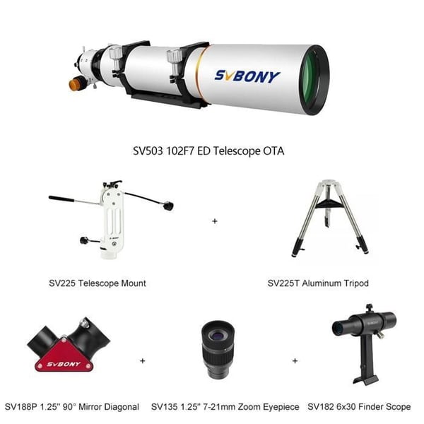 SVBONY SV503 102F7 ED Teleskop OTA, Akromatisk Refraktor med Mycket Låg Dispersion ED, för planetobservation