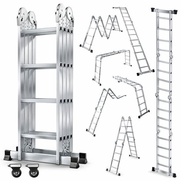 OUTIGO multifunktionell stege, 7 i 1, hopfällbar, lämplig för hemmabruk, 16 steg, Total längd 4,6 meter