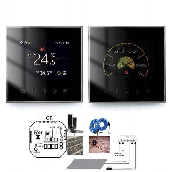 Intelligent Wi-Fi-termostat - ARHATREYA - BHT 2002 GBLW - Programmerbar - Svart/Vit