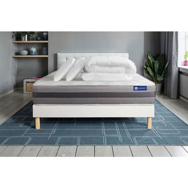 Komplett sängpaket 200x200 cm - Madrass + Sängbotten Vit (i kit) + 2 kuddar + Täcke - Actilatex R