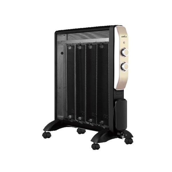 -Radiator elektrisk Mica från serien ABRIGO i färgen SVART/ GULD. Tillverkad i metall, polykarbonat och mica. Utrustad med 2000 watt av