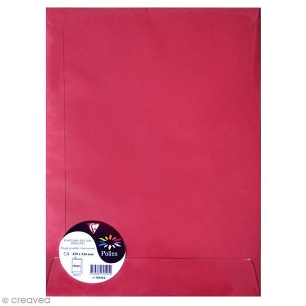 Kuvert A4 - CLAIREFONTAINE - Pollen - 229 x 324 mm - 120 g - Röda vinbär - 5 st