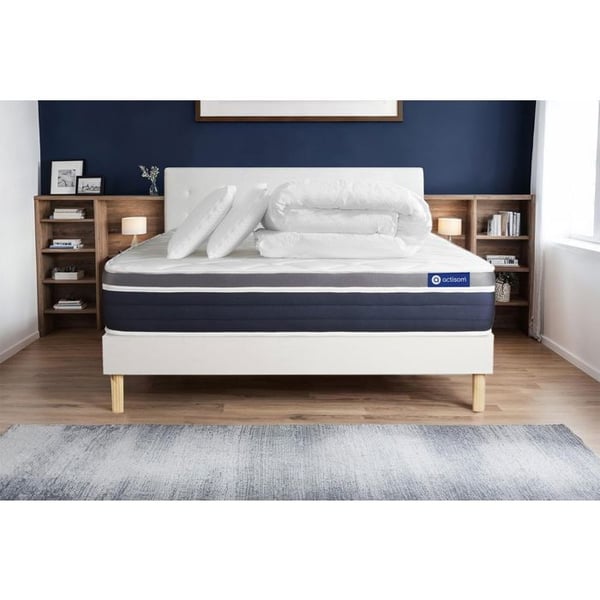 Komplett sängpaket 180x200 cm - Madrass + Sängbotten Vit (i kit) + 2 kuddar + Täcke - Actiflex Co
