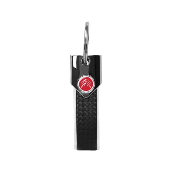 Officiell Citroën nyckelring, vit, kolfiber, röd logotyp