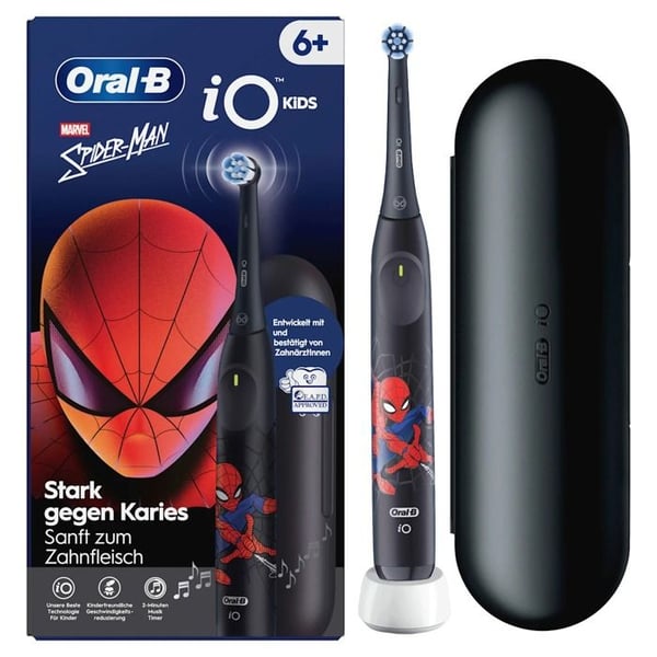 Oral-B iO Spiderman 6+ elektrisk tandborste med svart etui - uppladdningsbar för barn
