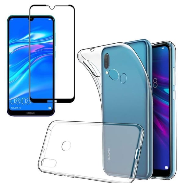 Huawei Y6 2019 - Y6 PRO 2019 - Y6 PRIME 2019 Transparent Silikonskal + Hel Tempererat Glas Svart Kant[Phonillico®]