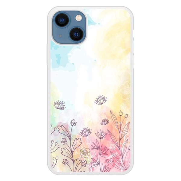 Coque av förstärkt silikon med tryck, kompatibel med Apple iPhone 13, akvarellblommor