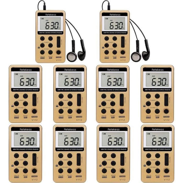 Retekess V112 Mini Radio FM, Bärbar Radio, FM AM, för Samtidig Tolkning Konferenstolkning (10 stycken)