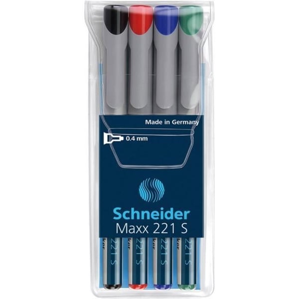 SCHNEIDER Maxx 221 — icke-permanent marker Super Fine 0,4 mm, set med 4 färger