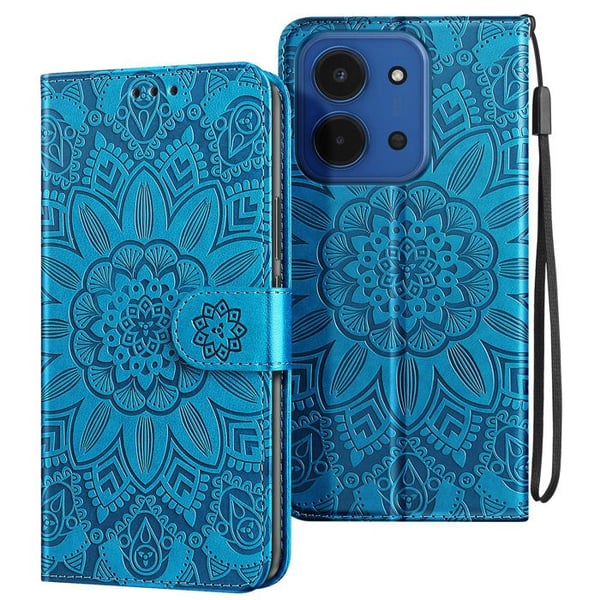 Portföljsfodral för Redmi 15C Mandala-mönster med kortfack Blå