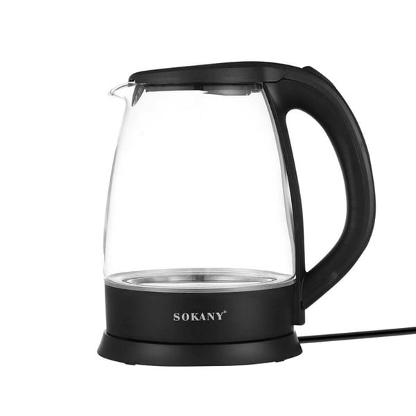 Elket kettle 1500W i glas 2L med roterande bas 360° Sokany svart