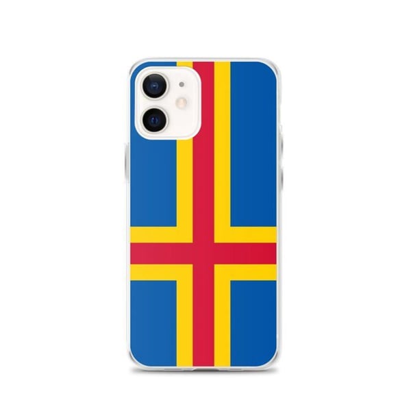 Mobilskal – Ålandsflagga – Kompatibel med iPhone 12 – Flexibelt fodral – Stöttåligt och chockresistent – Silikon – Pixelforma