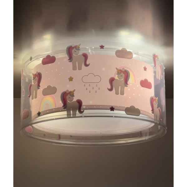 Plafonnier barn Licornes - DALBER - Mönster licornes - L 33 cm - H 17 cm - Rosa