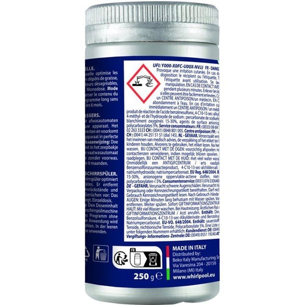 Avfettningsmedel för diskmaskin - WPRO - DDG125 - Tar bort fett - Anti-lukt - 250 g