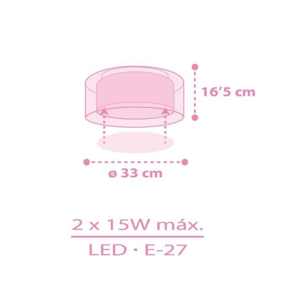 Plafonnier barn Licornes - DALBER - Mönster licornes - L 33 cm - H 17 cm - Rosa