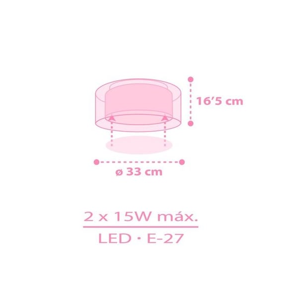 Plafonnier barn Licornes - DALBER - Mönster licornes - L 33 cm - H 17 cm - Rosa