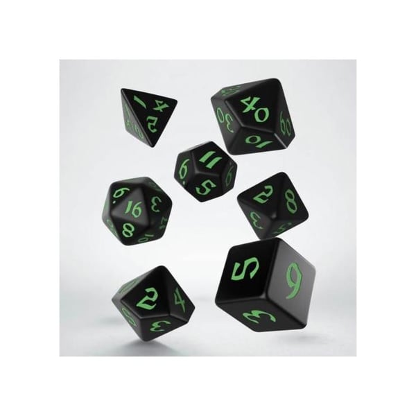 Set med 7 tärningar - Classic Runic - Svart och grön