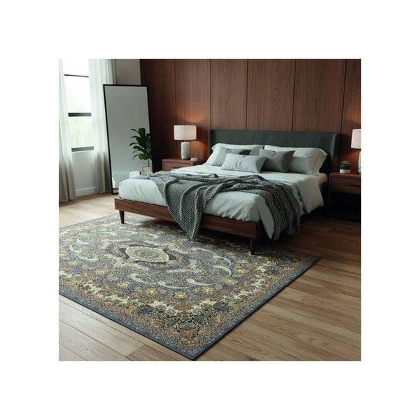 Klassisk matta - MELIS HOME - 80x300 cm - Chenille & Bomull - Antiskid - Orientaliska mönster grå/guld