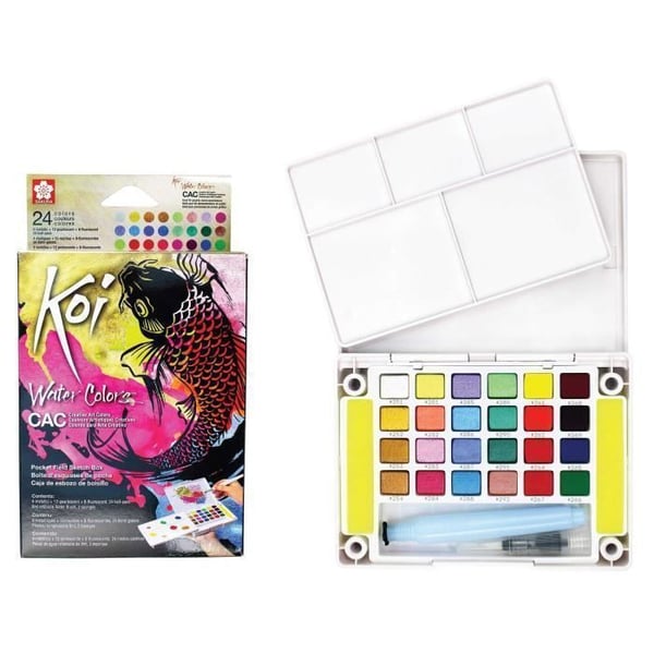 Akvarellmålarset - SAKURA KOI AQUAREL BOX 24 - Fluorescerande - Metallisk - Pärleffekt