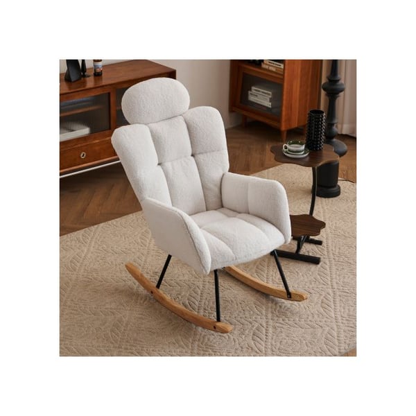 Gyngestol - MUVOE - Teddy-stof - Hvid - Moderne design - Optimal komfort