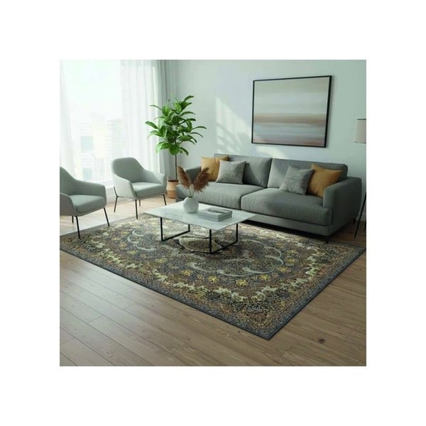 Klassisk matta - MELIS HOME - 80x300 cm - Chenille & Bomull - Antiskid - Orientaliska mönster grå/guld