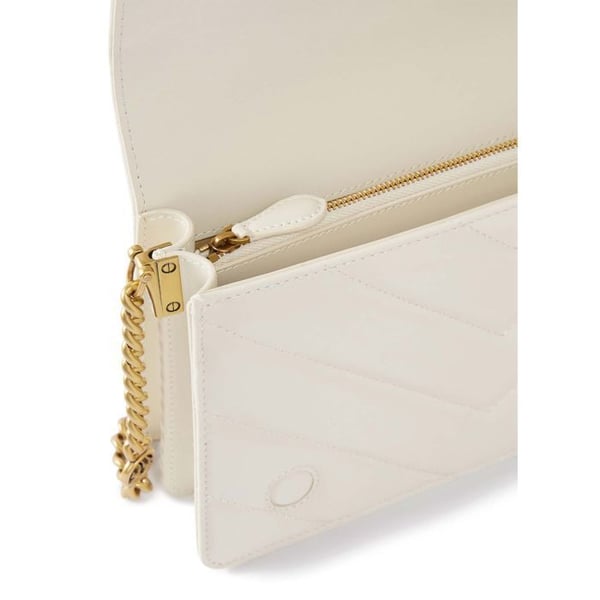 PINKO Skuldertaske i cremefarvet læder til kvinder - Love Click Classic Sheep Nappa Big Chevron M Hvid - Antik Guld 296341