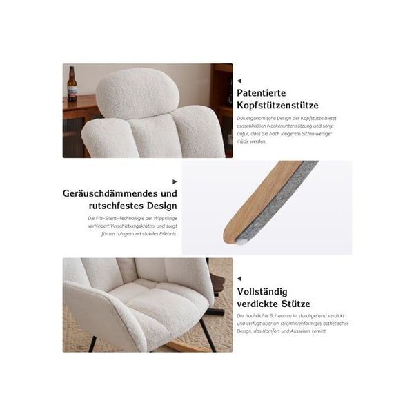 Gyngestol - MUVOE - Teddy-stof - Hvid - Moderne design - Optimal komfort