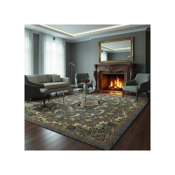 Klassisk matta - MELIS HOME - 80x300 cm - Chenille & Bomull - Antiskid - Orientaliska mönster grå/guld
