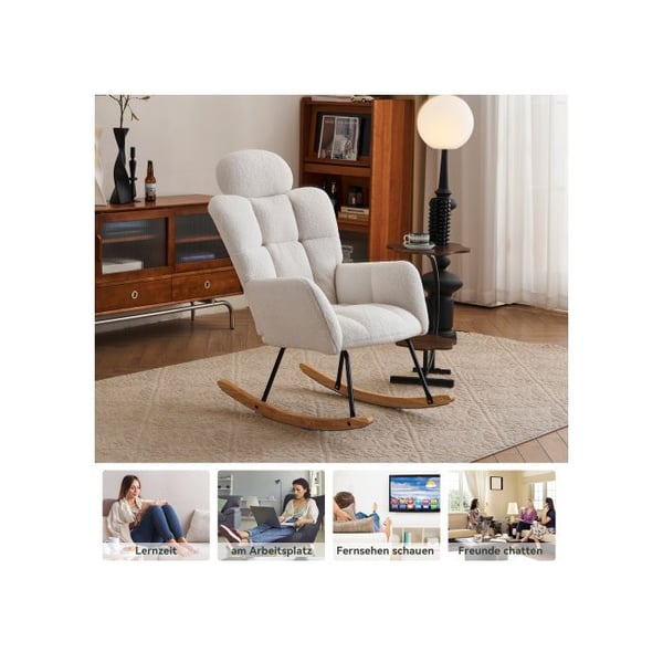 Gyngestol - MUVOE - Teddy-stof - Hvid - Moderne design - Optimal komfort