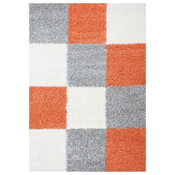 Matta - Shaggy - TERRAKOTTA-VIT-GRÅ - 80x250 cm - 100% PP - Höjd 30 mm