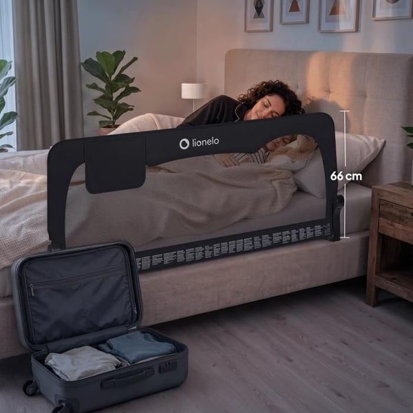 Sengebarriere til baby LIONELO Hanna - 150x66cm - Sammenfoldelig - Faldbeskyttelse - Åndbart net - Beige