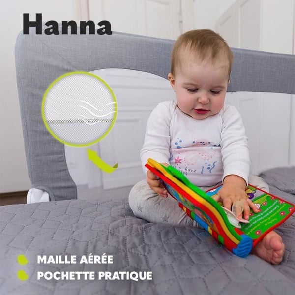 Sängskydd för baby LIONELO Hanna - 150x65cm - Fällbar - Fallskydd - Ventilerat nät - Beige
