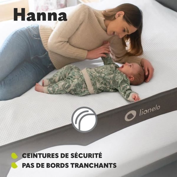 Sängskydd för baby LIONELO Hanna - 150x65cm - Fällbar - Fallskydd - Ventilerat nät - Beige
